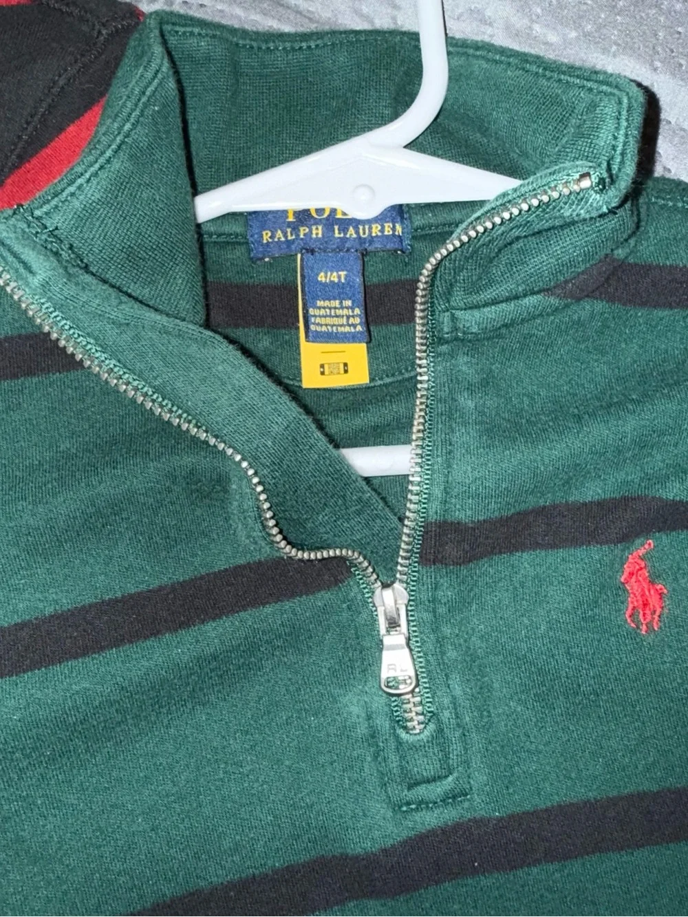 Ralph Lauren Green & Black Striped Half-Zip Pullover with Red Pony